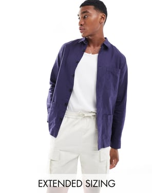 ASOS DESIGN linneblandning overshirt i marinblått