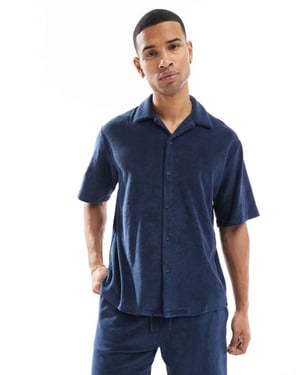 Jack & Jones Premium oversized handduksskjorta i marinblått