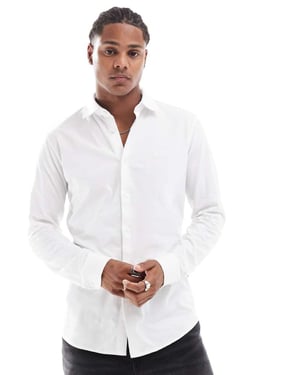 BOSS Orange mysoft slim fit jersey skjorta i vitt