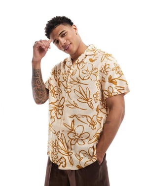 ASOS DESIGN avslappnad krage linne-look skjorta i neutral blommönster