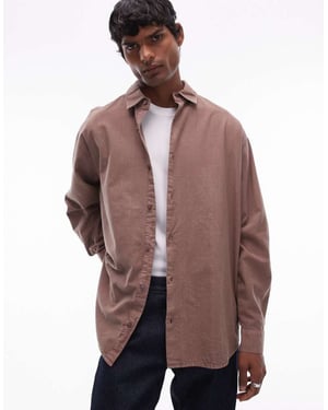 Topman långärmad oversize skjorta i tvättad brun
