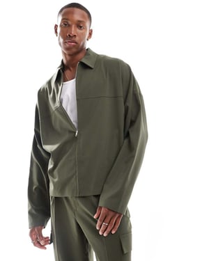 ASOS DESIGN smart co-ord smal truckerjacka med cargofickor i khaki