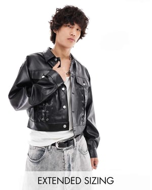 ASOS DESIGN oversized cropped läderlook-jacka med snörningsdetaljer i svart