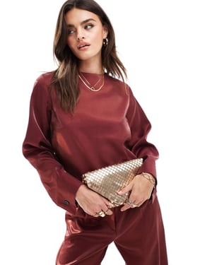 ASOS DESIGN metallisk skräddarsydd toppset i bordeaux