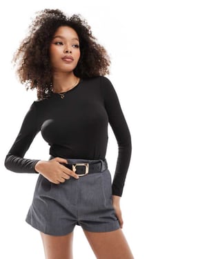 JDY rundhalsad andra skinn bodysuit i svart