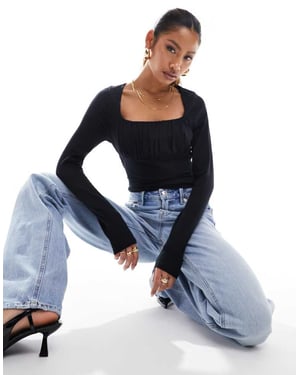 ASOS DESIGN bodysuit med samlad bystdetalj och lång ärm i svart