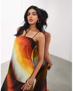 ASOS EDITION minimal skinny strap linne med matchande set i ombre solnedgångsrand