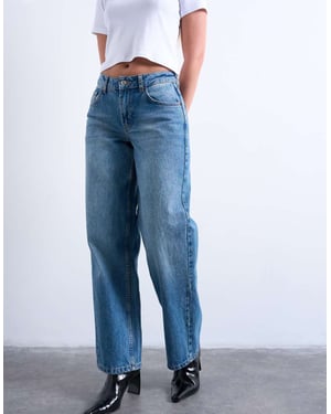 Topshop Hourglass Cinch låghöjd avslappnad jeans i vintageblå