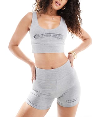 Miss Selfridge scoop bralette med sportgrafik i gråmelerad