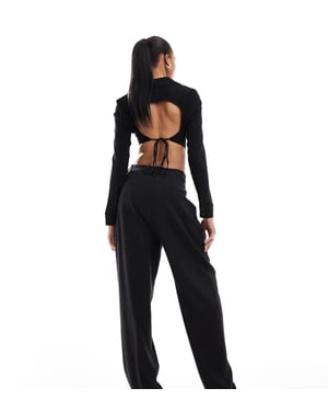 ASOS DESIGN Lång knapprad rak ben skräddarsydd byxa i svart