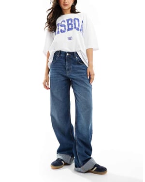 ASOS DESIGN uppvikt nederkant baggy jeans i mellanblå