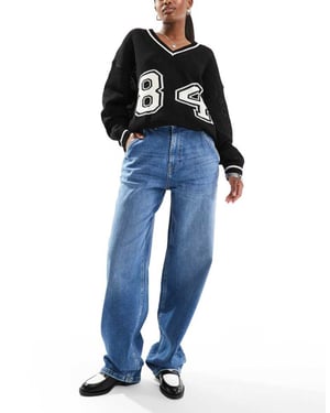 ONLY Gia mid rise löst baggy jeans i medelblå tvätt