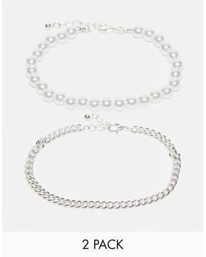 Jack & Jones 2-pack silversmycken kedja och pärlarmband