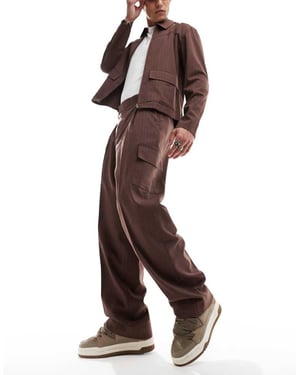 ASOS DESIGN smart co-ord rutig bred benen cargo-byxa i brun