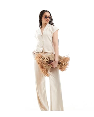 JDY Lång lös passform linneblandning byxor set i beige