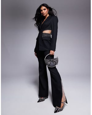 ASOS LUXE co-ord utsvängda byxor med diamantefransar i svart