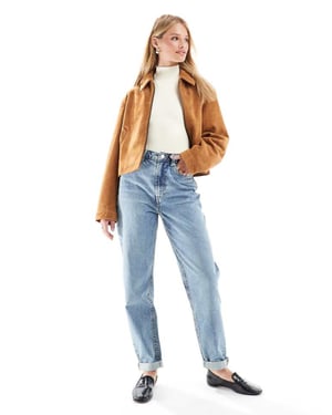 ASOS DESIGN hög midja avslappnad momjeans i vintage tvätt
