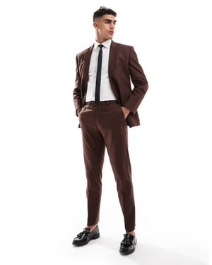 ASOS DESIGN super skinny med linne kostymbyxor i brunt
