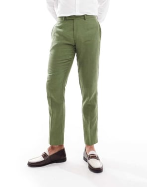 ASOS DESIGN slim passform kostymbyxor i mörkgrön fiskbensmönster