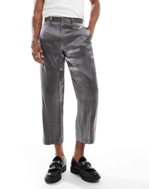 ASOS DESIGN raka korta kostymbyxor i silvermetall