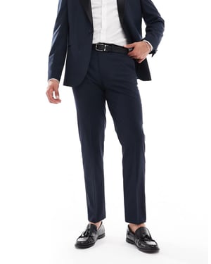 ASOS DESIGN slim fit tuxedobyxor i mörk marinblå