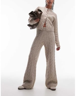Topshop stickad fluffig kabelbyxa i havremjölk