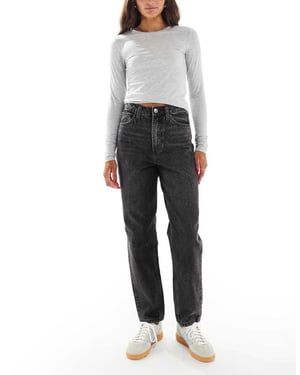 Miss Selfridge hög midja mom jeans i svart tvätt