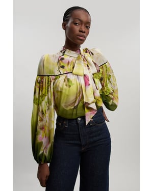 Viscose Floral Print Woven Tie Neck Blouse