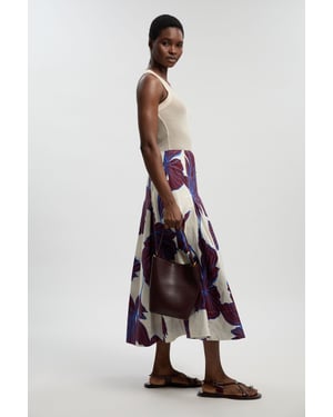 Graphic Floral Cotton Sateen Woven Skirt