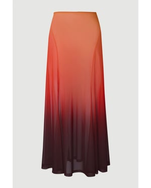 Ombre Sunset Mesh Godet Maxi Skirt