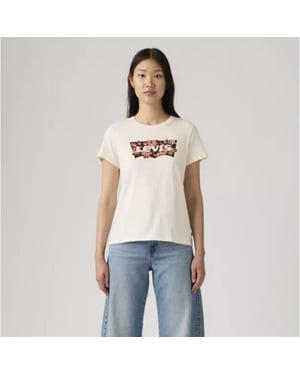 Women's Levis The Perfect Wordmark Graphic Crew Neck Short Sleeve T-Shirt in Fill Egret