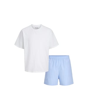 Jack & Jones Heren korte shortama pyjamaset jacflorence wit/lichtblauw