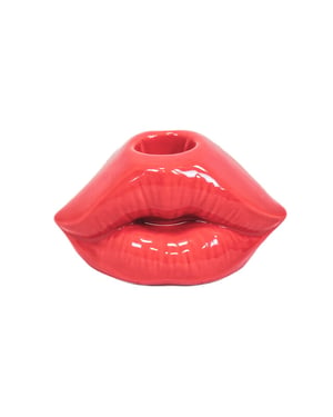 House Vitamin Candle holder lip ceramic red 10,5x6,5x5,5cm