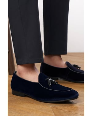 Finley Navy Velvet Tassel Loafer Classic Formal Dress Shoes