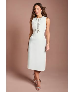 Sleeveless Crepe Midi Dress With Diamante Bow Detail