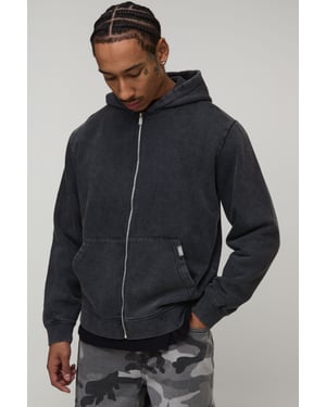Essential Washed Boxy Zip Through Hoodie