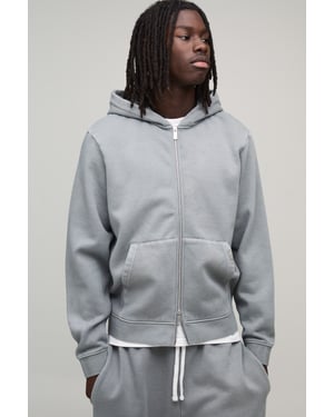Essential Washed Boxy Zip Through Hoodie