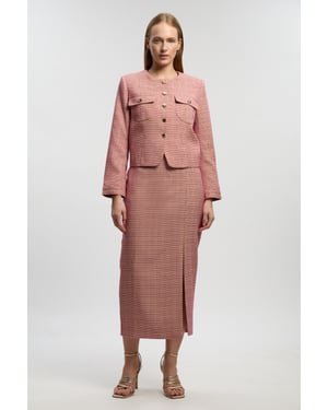 Petite Tailored Check Pencil Midi Skirt