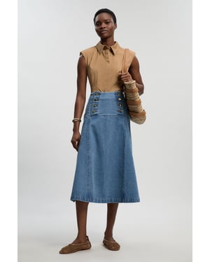 Denim Button Front Skirt