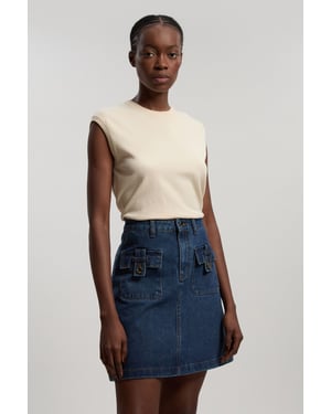 Petite Denim Button Front Midi Skirt