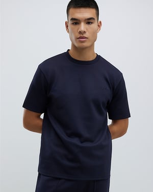 River Island Mens T-Shirt Navy Slim Fit Long Sleeve