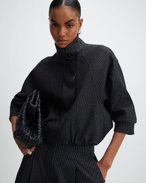 River Island Womens Bomber Jacket Grey Pinstripe Funnel Neck