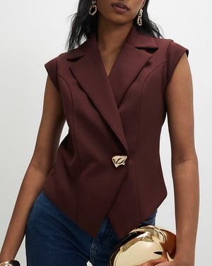 River Island Womens Waistcoat Brown Cap Sleeve Twill