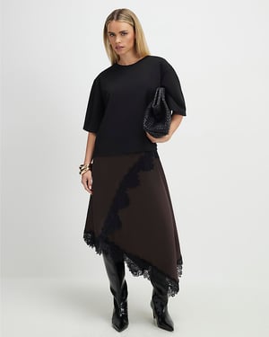 River Island Womens Maxi Dress Petite Brown Lace Hybrid T-Shirt