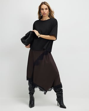 River Island Womens Maxi Dress Brown Lace Hybrid T-Shirt