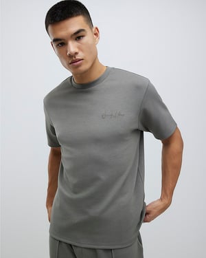 River Island Mens T-Shirt Khaki Slim Fit Long Sleeve