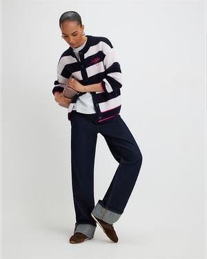 River Island Womens Cardigan Navy Knitted Striped Happy