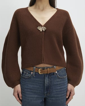 River Island Womens Cardigan Brown Knitted Gold Detail