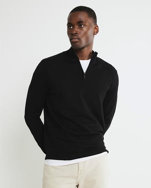 River Island Mens Jumper Black Slim Fit Half Zip