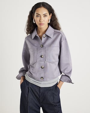 River Island Womens Overshirt Blue Faux Suede Collared
